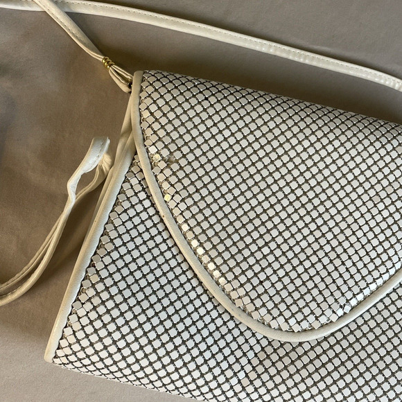 Whiting and Davis International Vtg Metal Mesh Leather Shoulder Bag Purse Cross - Picture 3 of 13